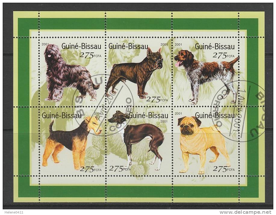 FEUILLET OBLITERE DE GUINE-BISSAU - CHIENS N° Y&T 849 A 854 - Chiens