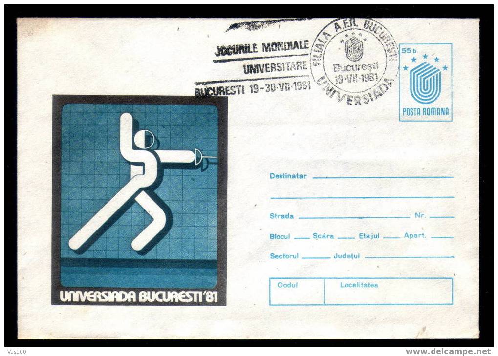 Cover,Enteire Postal Escrime,fencing 1981 - Obliteration Concordante, Special Cancell Bucharest - Romania. - Fencing