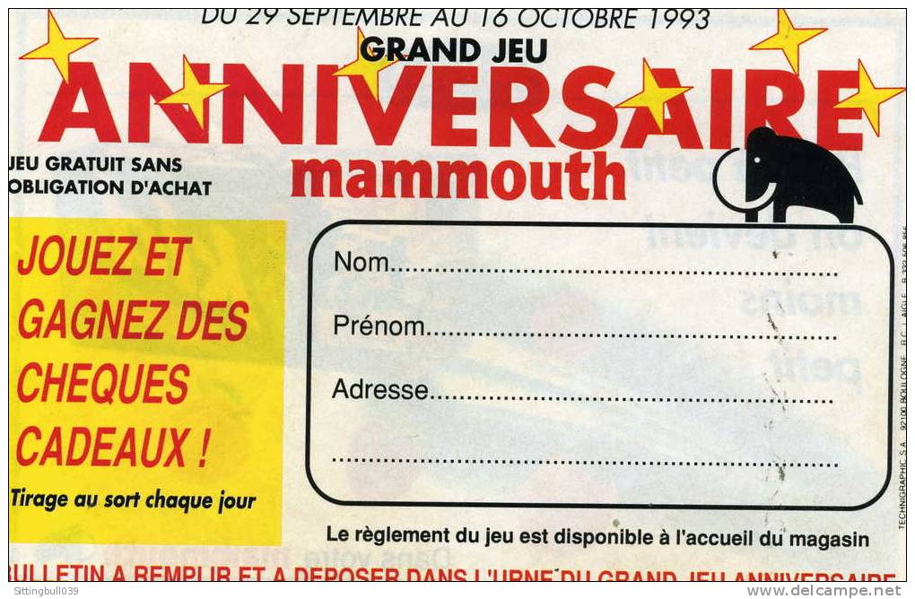 ASTERIX. PUBLICITE KID DANONE 1993. GRAND JEU ANNIVERSAIRE MAMMOUTH - Advertentie