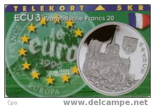 # DANMARK P81 ECU 3 - France 5 Magnetic 09.96 1200ex -coins,pieces- Tres Bon Etat - Dänemark