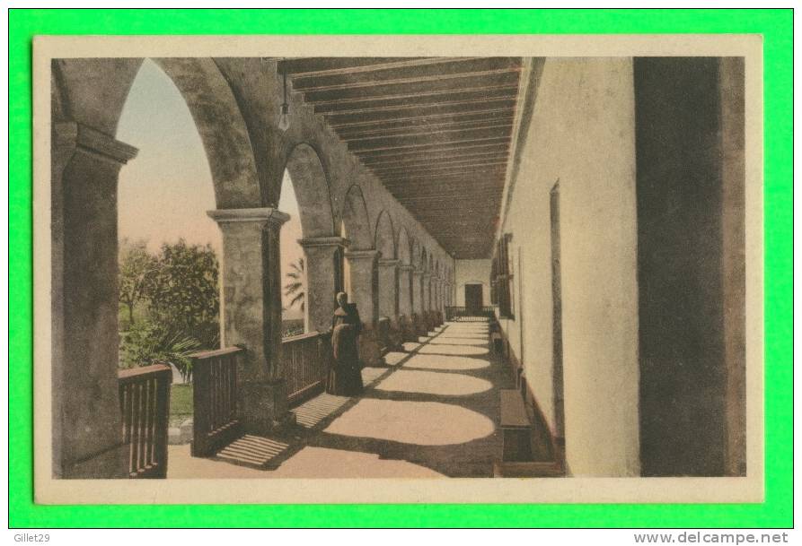 SANTA BARBARA, CA  - CORRIDOR ANIMATED - SANTA BARBARA MISSION BUILT 1781 - 3/4 BACK - - Santa Barbara