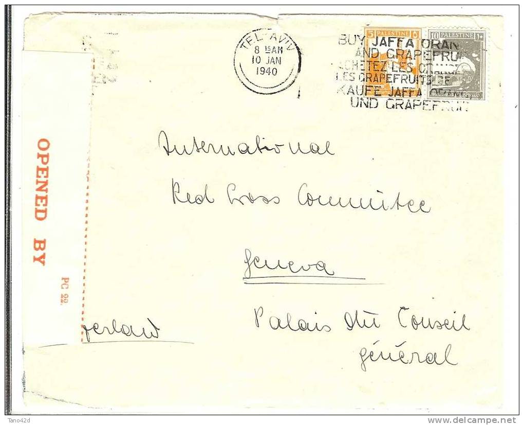 REF LBL2 - PALESTINE LETTRE POUR LA CROIX ROUGE INT.LE GENEVE - TEL AVIV  10/1/1940 CENSURE - Palestine