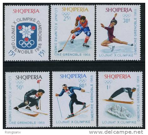 1968  -  Olympic Winter Games Grenoble 6v  -  ALBANIA - Hiver 1968: Grenoble