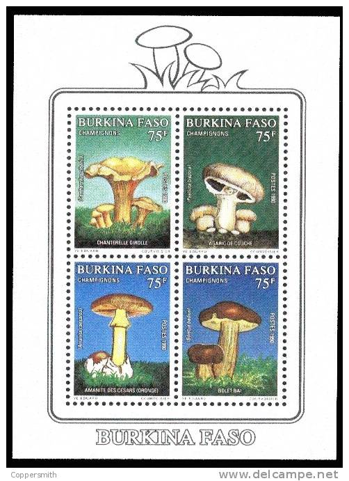 (029) Burkina Faso 1990 Mushroom Sheet / Bf Champignons / Pilze / Paddestoelen ** / Mnh   Rare !! - Burkina Faso (1984-...)