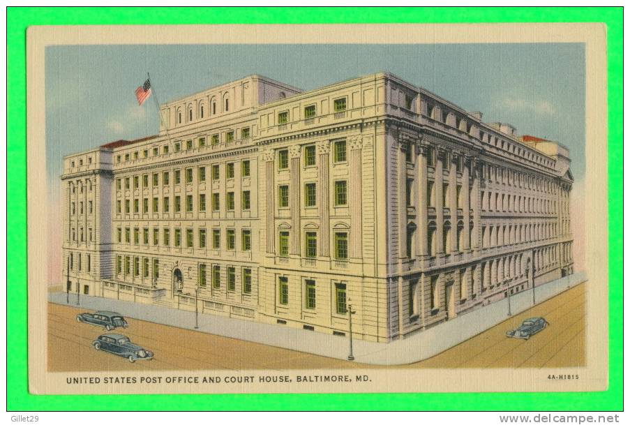 BALTIMORE, MD - UNITED STATES POST OFFICE AND COURT HOUSE - ANIMATED OLD CARS - - Baltimore