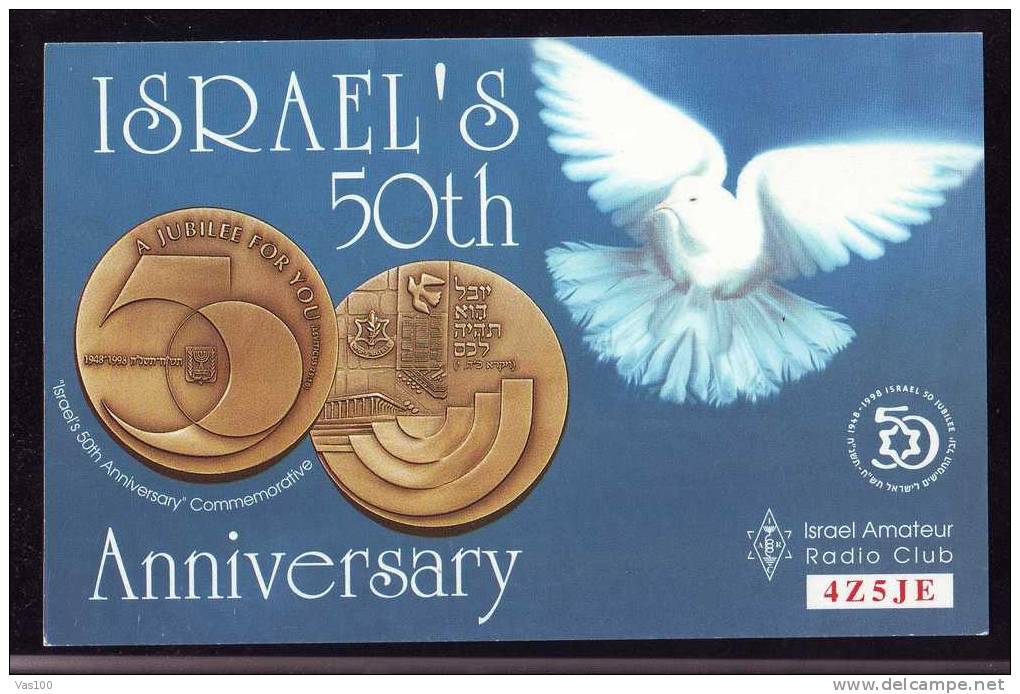 ISRAEL AMATEUR RADIO CLUB-postcard Israel´s 50th Anniversary - Münzen