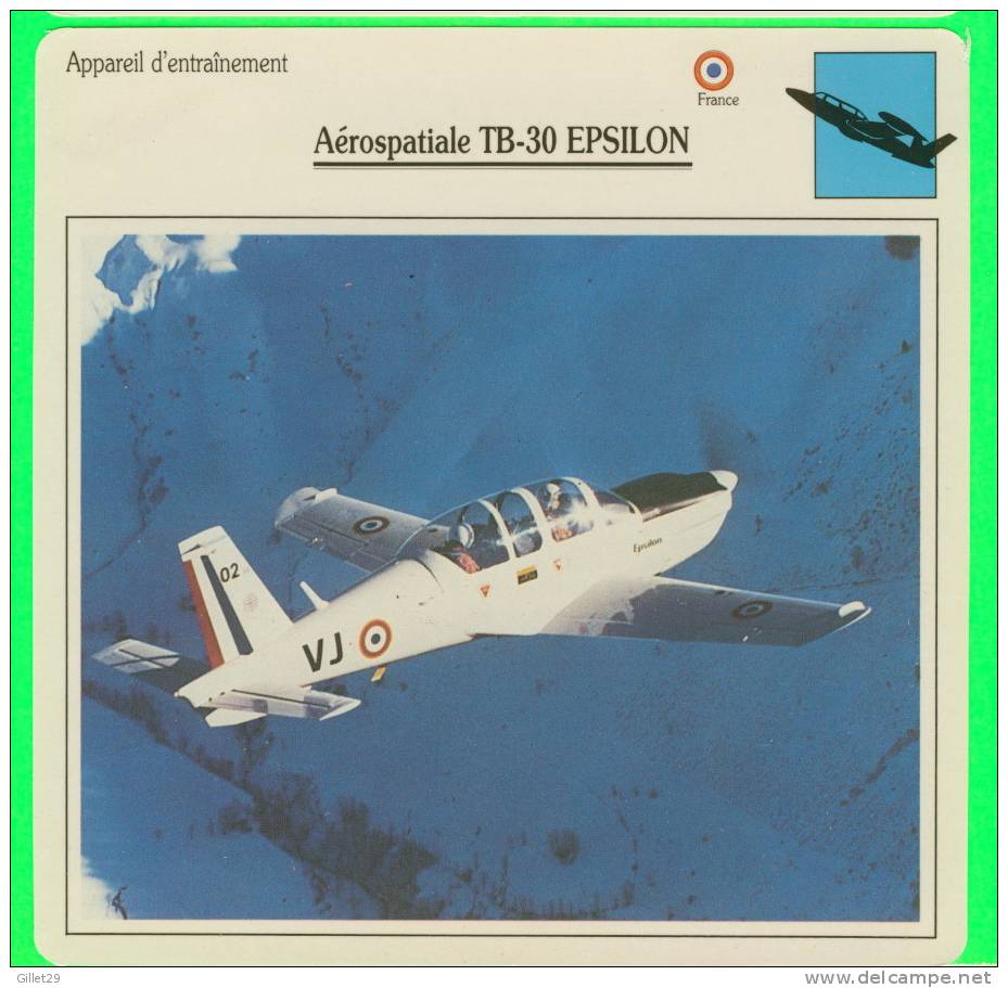 AVION - FICHE ILLUSTRÉES - AÉROSPATIALE TB-30 EPSILON - DIMENSION 15 X 15 Cm - - Avions