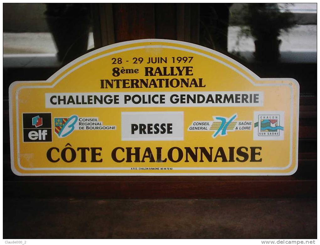 PLAQUE DE RALLYE COTE CHALONNAISE 1997 PRESSE - Rallyeschilder