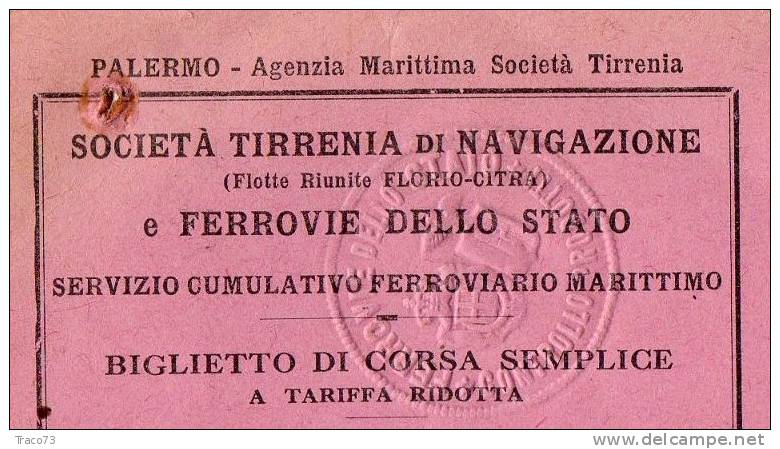 PALERMO  - AVERSA  - 12.04.1950  / Società Tirrenia Di Navig. (Flotte Riunite FLORIO -CITRA) - Europe