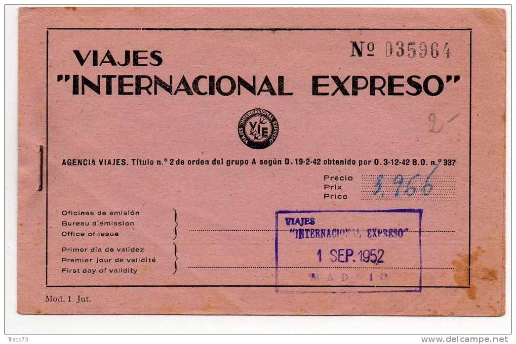 MADRID  - 01.09.1952  / TITULO INTERNATIONAL EXPRESO - Europe