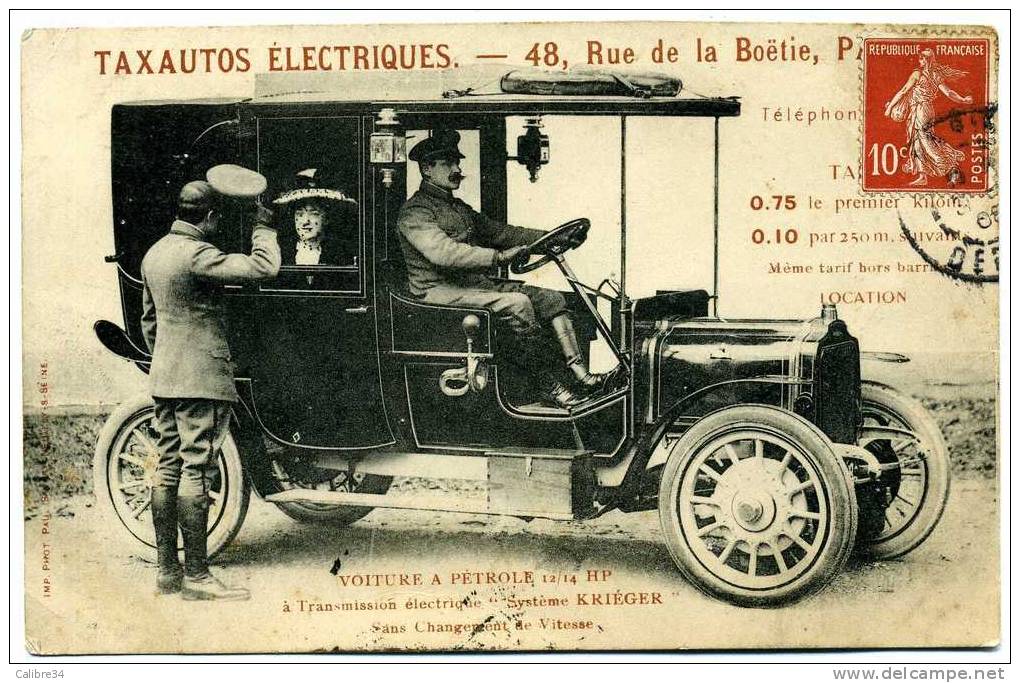 PARIS TOP TAXAUTOS ELECTRIQUES 48 Rue De La Boétie Voiture à Pétrole Système Kriéger (1908) - Nahverkehr, Oberirdisch