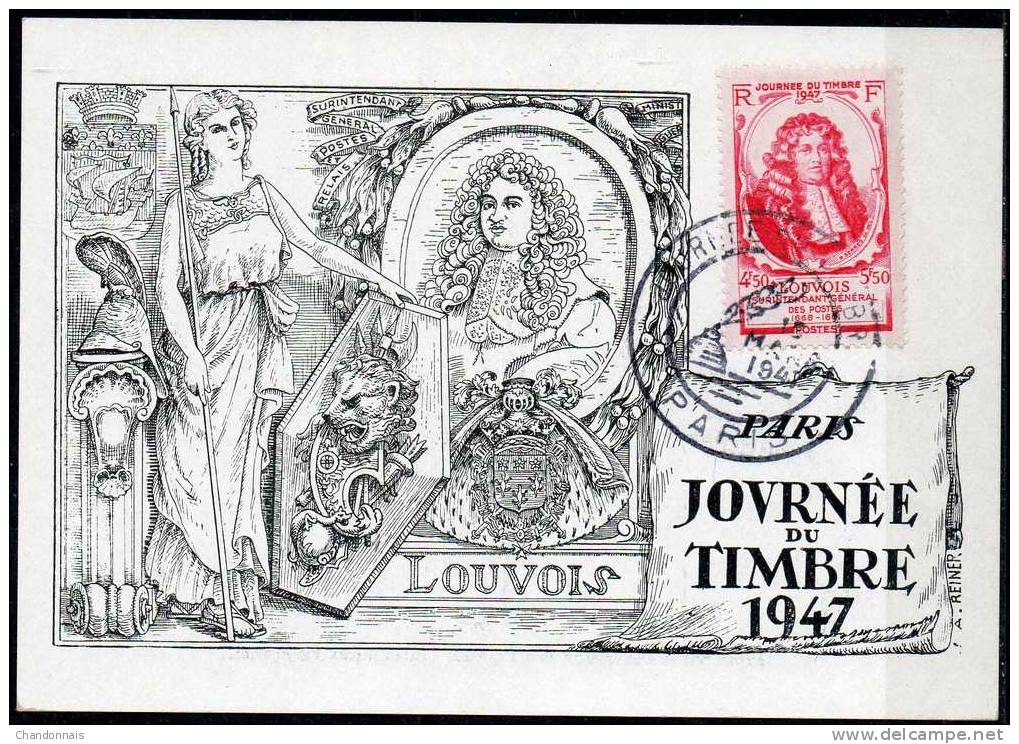 Yv 779 Louvois Journée Du Timbre 1947 Sur Carte Oblitérée Paris (cote 30 €) - Lettres & Documents