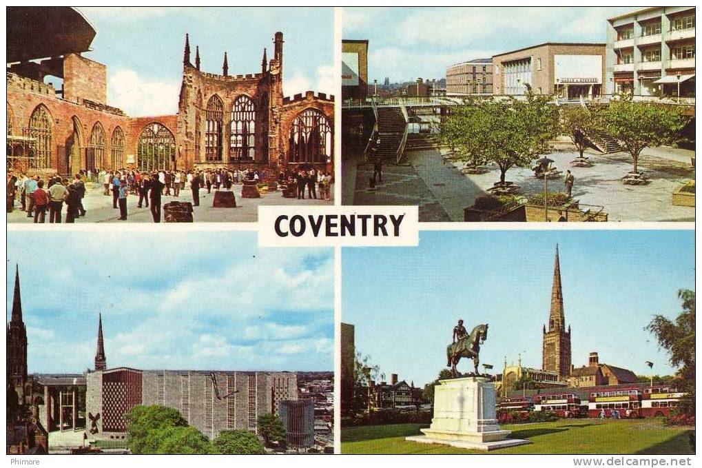 Ph-CPM Angleterre Coventry (Warwickshire) Old Cathedral, The Precinct, The Cathedral, Lady Godiva, Petit Format - Coventry