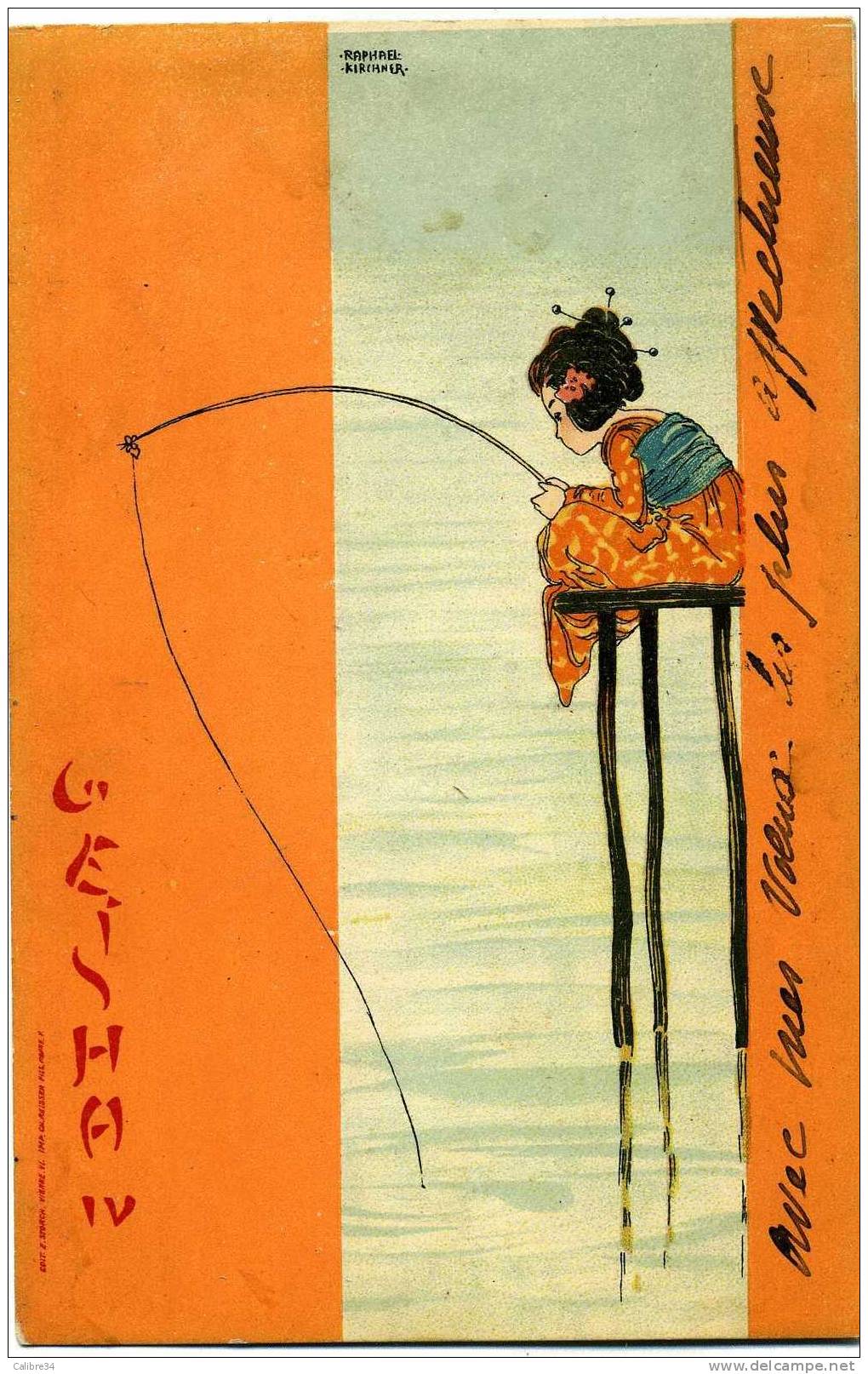 ILLUSTRATEUR RAPHAEL KIRCHNER GEISHA ( Femme à La Pêche - 1901) - Kirchner, Raphael