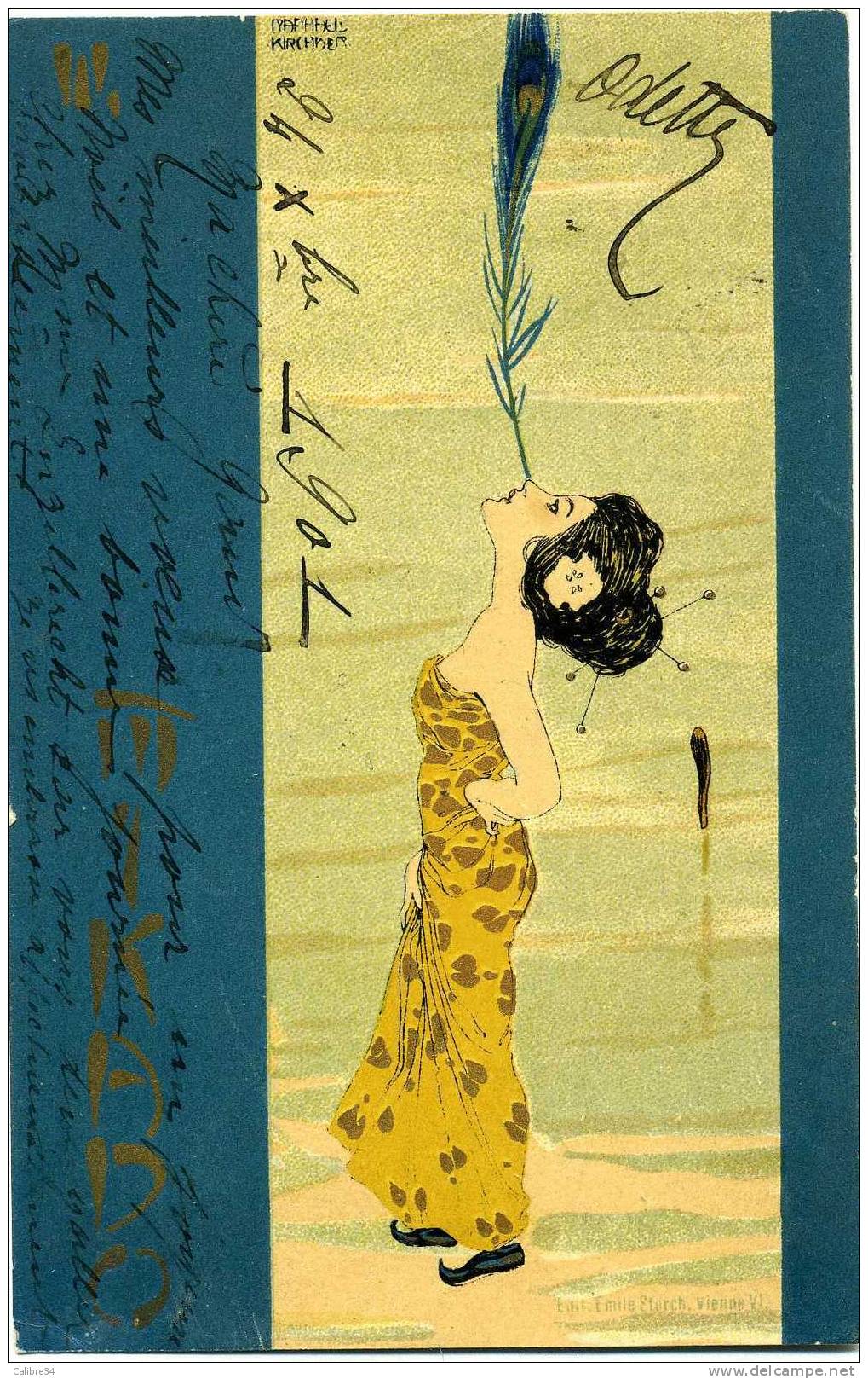 ILLUSTRATEUR RAPHAEL KIRCHNER MIKADO ( Femme à La Plume De Paon - 1901 Timbre Anglais Penny) - Kirchner, Raphael