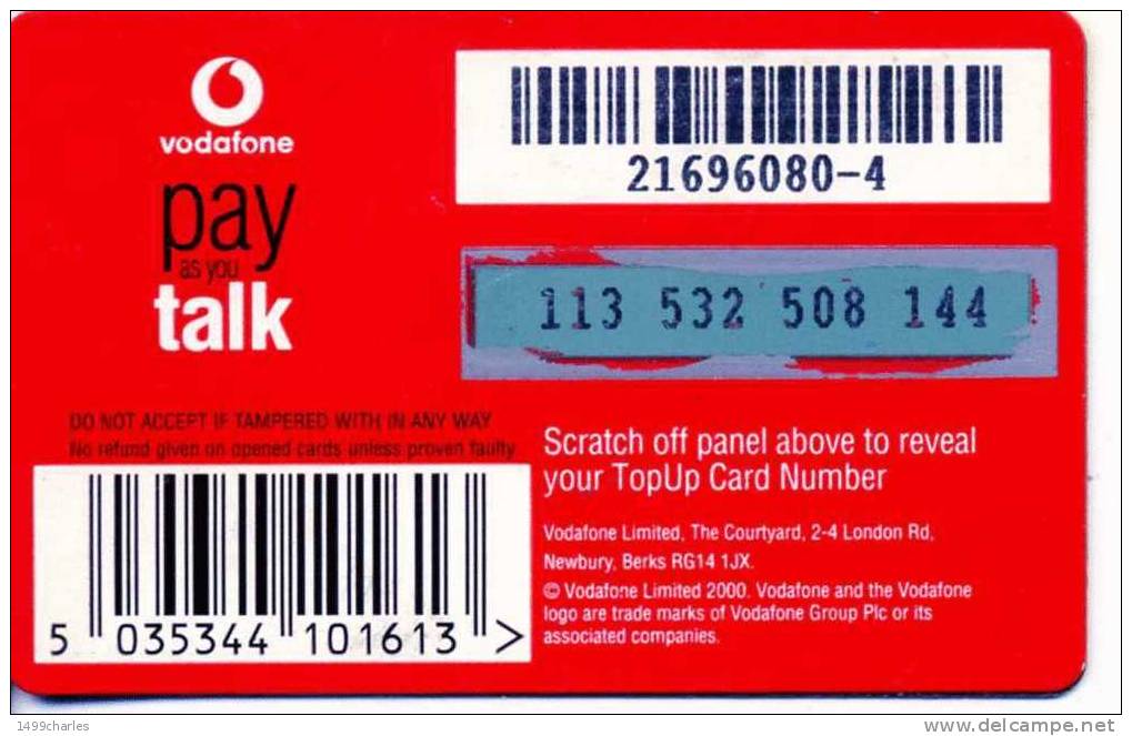 PREPAYEE   TOPUP CARD VODAFONE   £5 - Autres & Non Classés