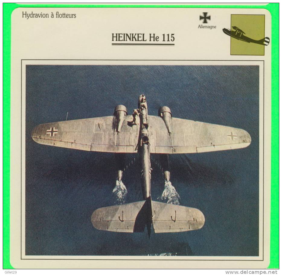 HYDRAVION À FLOTTEURS - FICHE ILLUSTRÉE - HEINKEL He 115 - ALLEMAGNE - - Aviones