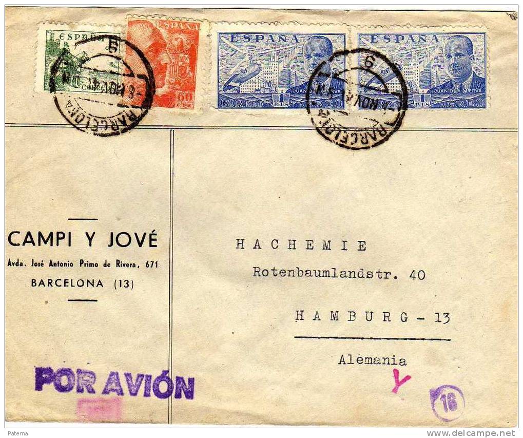 3538  Carta, Aérea, Barcelona 1941 DOBLE CENSURA, Cover, Lettre, Lettera - Briefe U. Dokumente