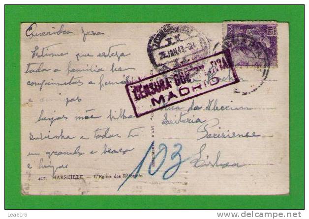 Gc740 SPAIN "CENSURA GOBERNATIVA MADRID" Postcard Mailed  Almeria To Lisboa 1943 - Nationalists Censor Marks