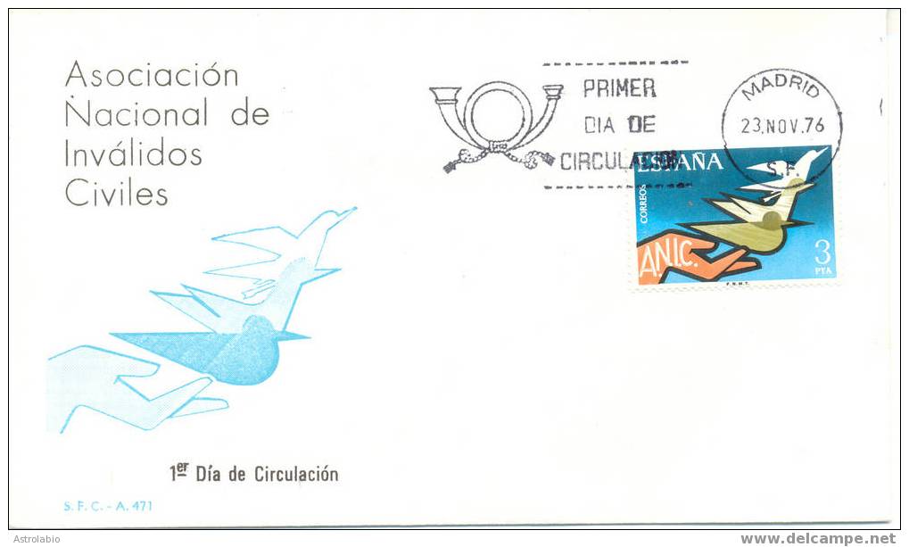 Espagne FDC 1976 " Association Nationale Des Invalides Civils "  Main Yvert 2024 - Handicaps