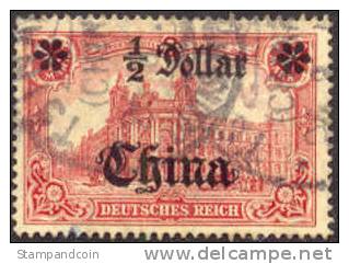 Germany Offices In China #53 Used $1/2 On 1m From 1906-13 - Chine (bureaux)