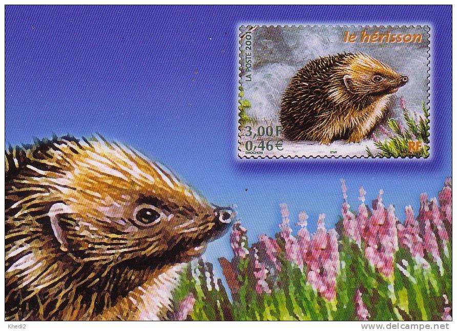 Carte Postale Animal - HERISSON Sur Timbre - HEDGEHOG On Stamp Postcard - IGEL Auf Briefmarke Postkarte - Sonstige & Ohne Zuordnung