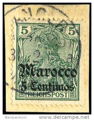 Germany Offices In Morocco #32A Used 5c On 5pf On Piece From 1905, Expertized - Morocco (offices)