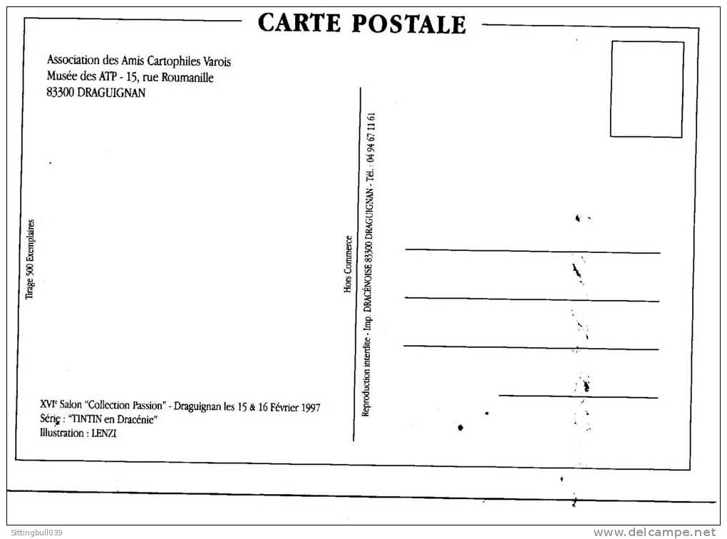 TINTIN EN DRACENIE. CP DU XVI SALON COLLECTION PASSION DE DRAGUIGNAN 1997. TL A 500 EX HORS COMMERCE. - Postcards