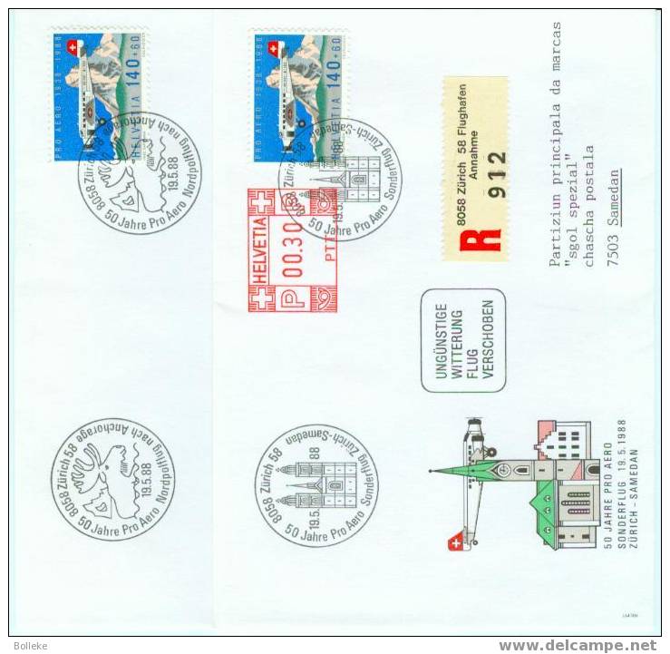 Suisse  -  5 Lettres Recommandées De 1988  -  Vol Spéciaux - Avion - Affranchissement Mécanique - Used Stamps