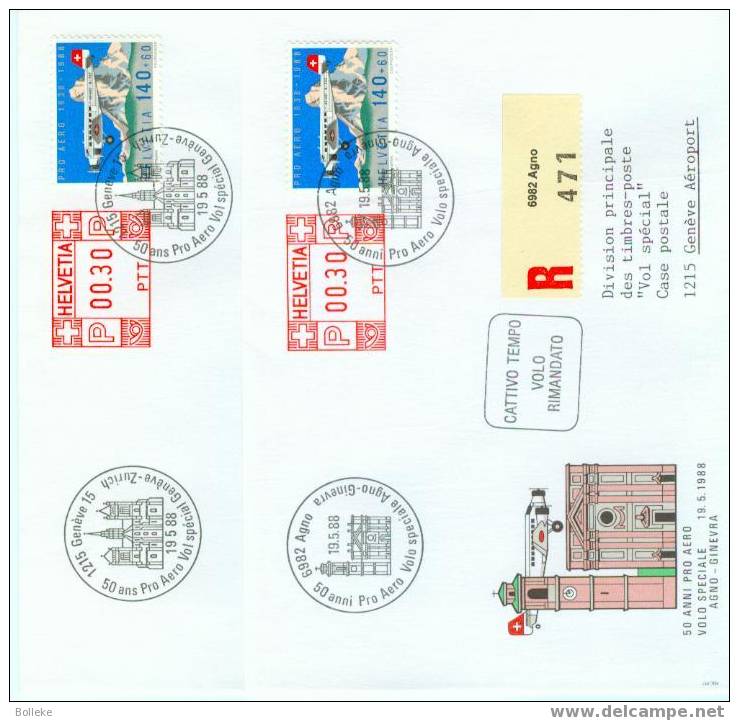 Suisse  -  5 Lettres Recommandées De 1988  -  Vol Spéciaux - Avion - Affranchissement Mécanique - Used Stamps