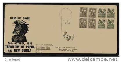 1952 Papua New Guinea First Day Cover Has Been Foldes With Blocks Of 4 - Papua Nuova Guinea