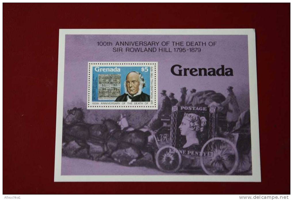 GRENADA GRENADINES 1 BLOC EN NEUF ** THEME  POSTAL TRANSPORTATION 100th ANNIVERSAIRE MORT DE ROWLAND HILL DEAD - Rowland Hill