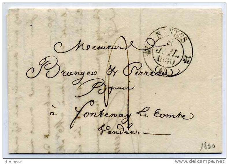 LETTRE DE NANTES POUR FONTENAY  LE COMTE  1830 - 1801-1848: Précurseurs XIX