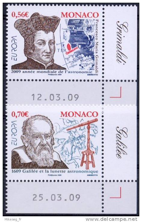 Europa  2009 - Monaco ** Coin De Feuille Daté Avec Nom De L´astronome Galilée Et Grimaldi - 2009