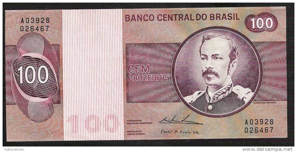 BRAZIL  P195Aa 100 CRUZEIROS (1974)  SIGN.18(Simonsen/Pereira Lira) Printer :Cdm.B Watermark :wide Collar   AU-UNC. - Brasilien