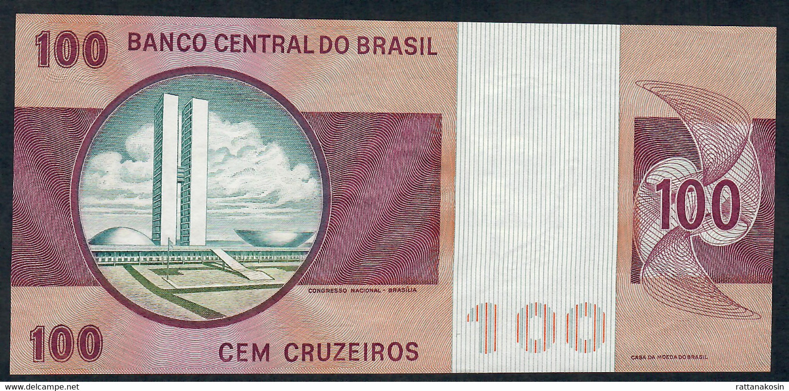 BRAZIL  P195Aa 100 CRUZEIROS (1974)  SIGN.18(Simonsen/Pereira Lira) Printer :Cdm.B Watermark :wide Collar   AU-UNC. - Brasilien