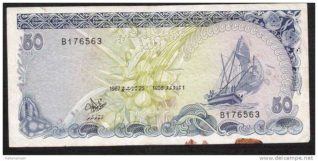 MALDIVES P13b  50  RUFIYAA    1987    FINE NO P.h. ! - Maldivas