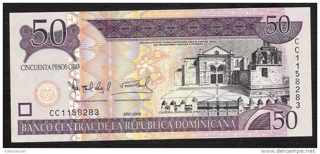 DOMINICAN REPUBLIC P176A  50 PESOS 2008 #CC New Variety PRINTER  Oberthur Technologies UNC. - Repubblica Dominicana