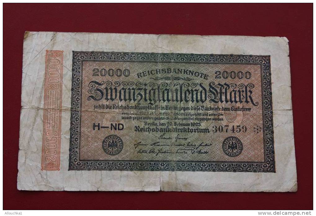 BILLET ALLEMAGNE -REICHSBANKNOTE-20 000 MARKS-ZWANNZIIGTAUSEND MARK - 20000 Mark