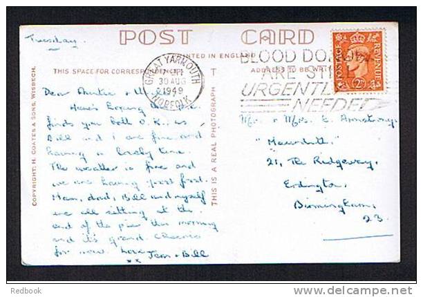 1949 Real Photo Postcard Great Yarmouth With Slogan "Blood Donors Are Still Urgently Needed" Health Theme  - Ref 445 - Great Yarmouth