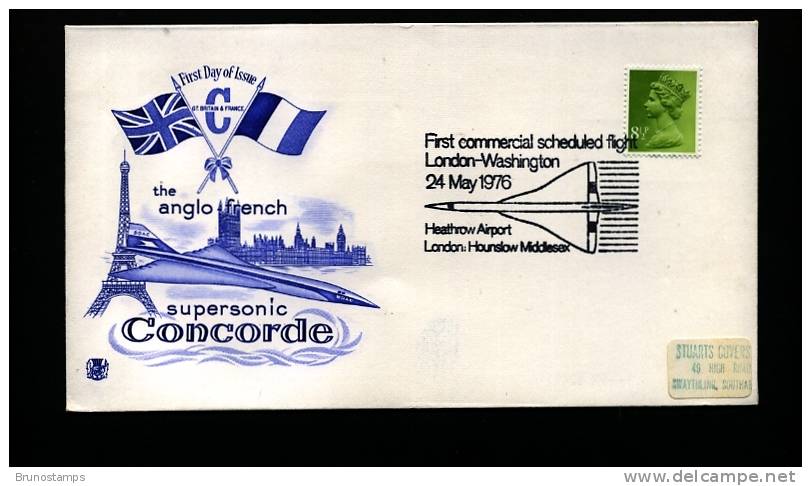 GREAT BRITAIN - 1976  FIRST COMMERCIAL FLIGHT LONDON-WASHINGTON  COVER - Marcofilie