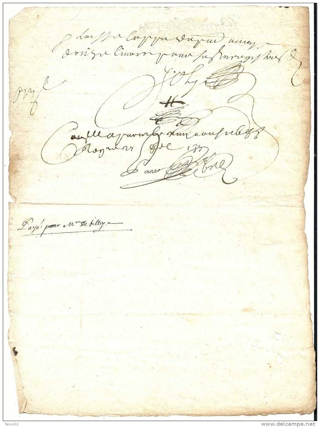 REF LBR20 - FRANCE  FIN XVII° - TIMBRE DE DIMENSION "GENERALITE DE PARIS PETIT PAPIER HUIT D. LE FEUILLET" - Seals Of Generality