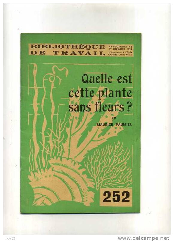 - QUELLE EST CETTE PLANTE SANS FLEURS ?. BIBLIOTHEQUE DE TRAVAIL N° 252  DEC. 53 - Garten