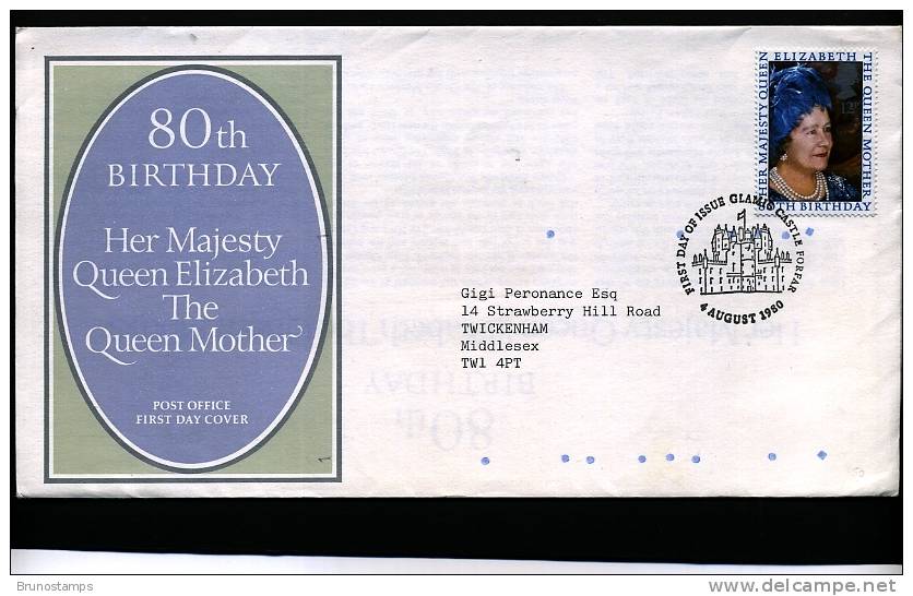 GREAT BRITAIN - 1980  BIRTHDAY OF QUEEN MOTHER  FDC - 1971-1980 Em. Décimales