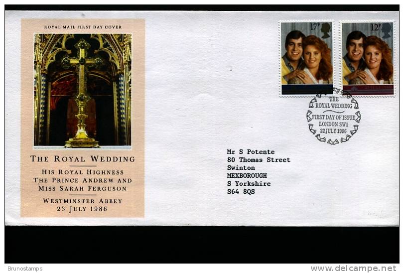 GREAT BRITAIN - 1986  ROYAL WEDDING  FDC - 1971-1980 Decimal Issues