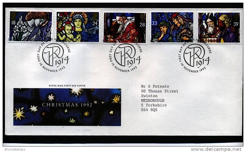 GREAT BRITAIN - 1992  CHRISTMAS   FDC - 1991-2000 Em. Décimales