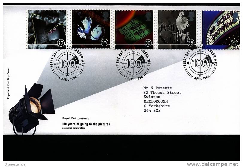 GREAT BRITAIN - 1996  CENTENARY OF CINEMA   FDC - 1991-2000 Em. Décimales