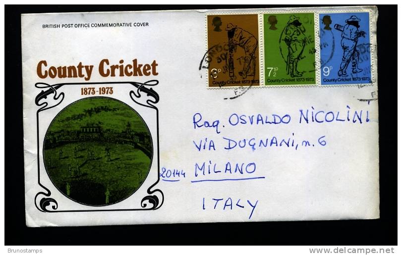 GREAT BRITAIN - 1973  COUNTY CRICKET SET  ON COVER - 1991-2000 Decimal Issues