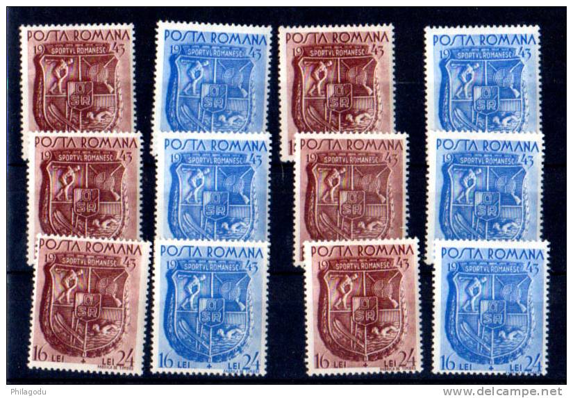Roumanie 1943, Associations Sportives, 6 X Yv: 737 / 738**   Postfrich  Cote 18E - Unused Stamps