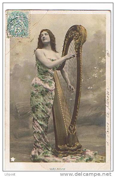 Cpa "Mélodie" - Femme, Harpe - 1904 - Musique Et Musiciens